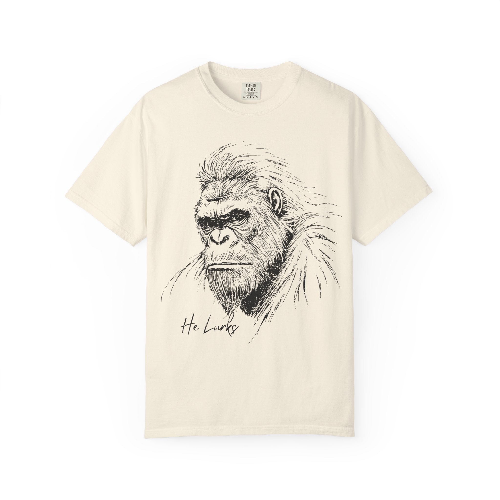 Chambray Funny Geology T-Shirt: He Lurks - Bigfoot
