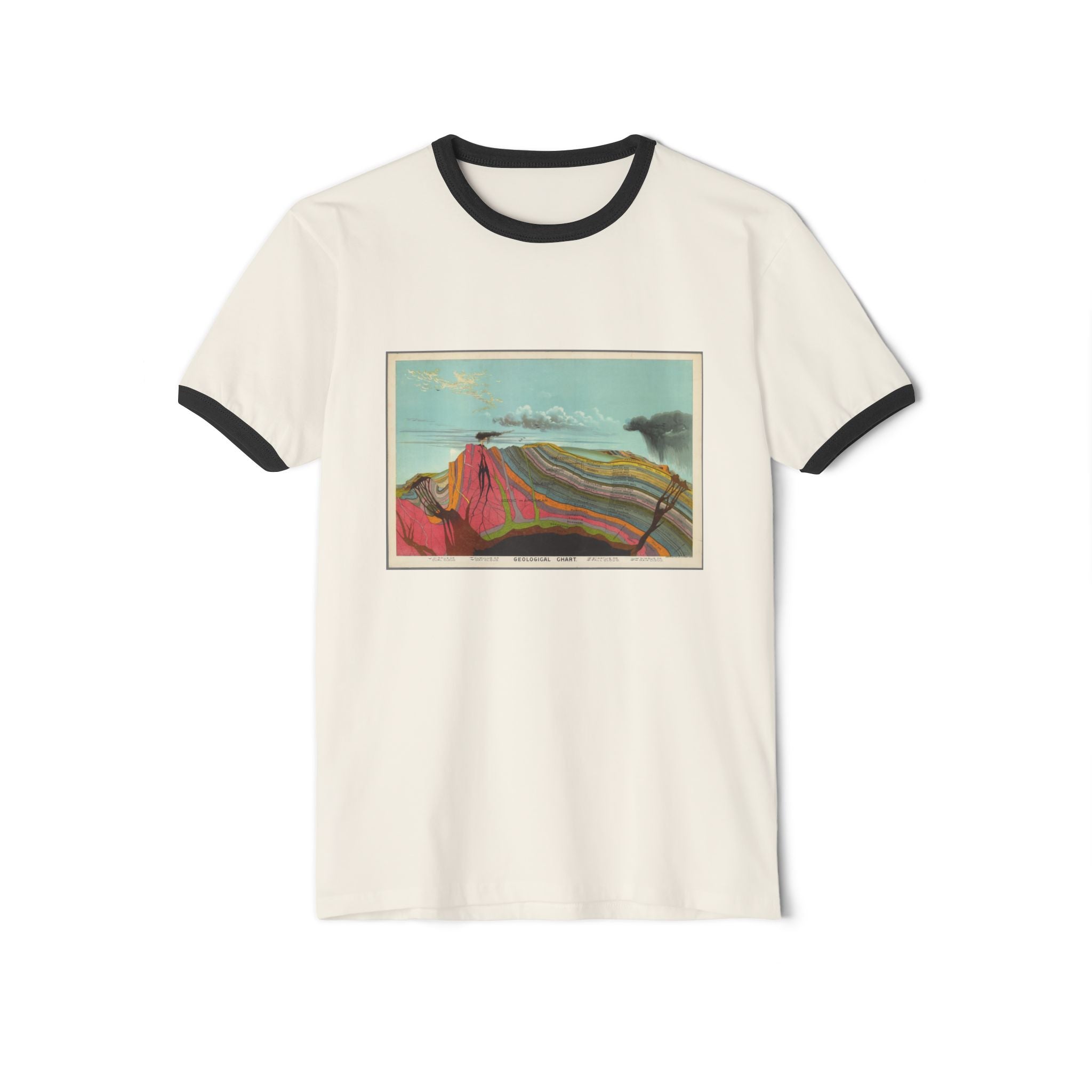 Heather Grey/Black Funny Geology Ringer T-Shirt: Historic Collections - Levi Yaggy Geology Cross Section 1893