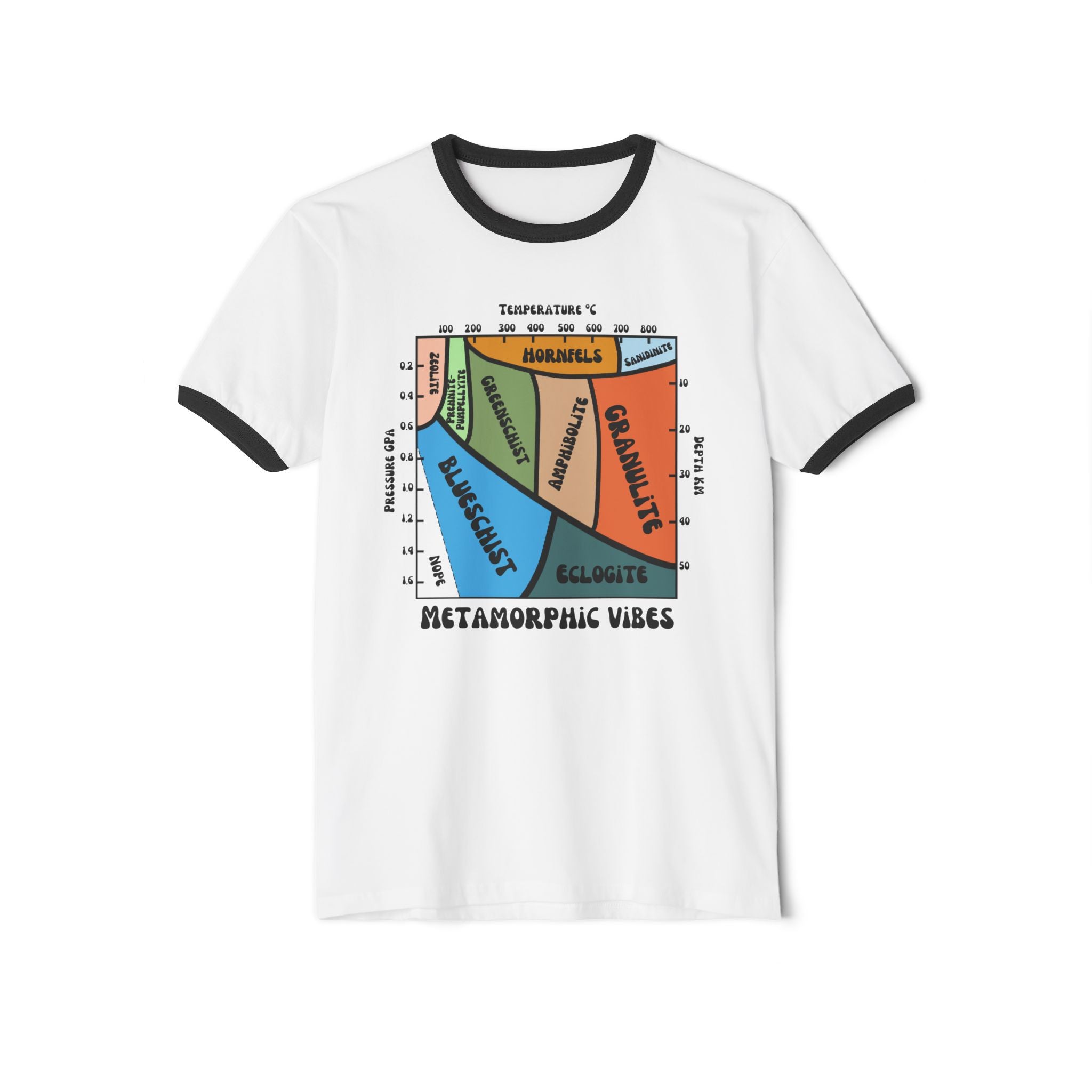 White/Black Funny Geology Ringer T-Shirt: Metamorphic Vibes