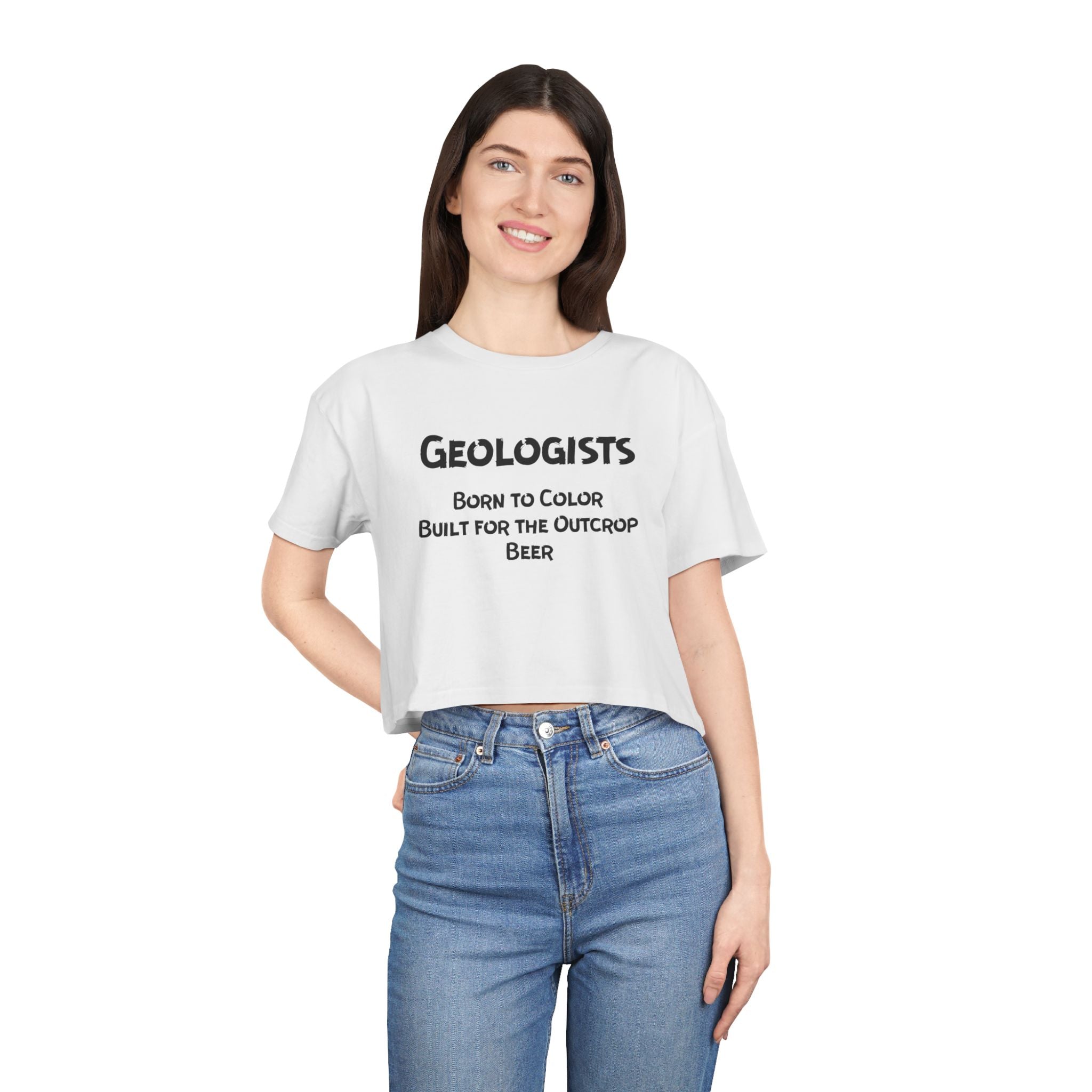 White Women's Geology T-Shirt -  Born to Color, Outcrop, Beer