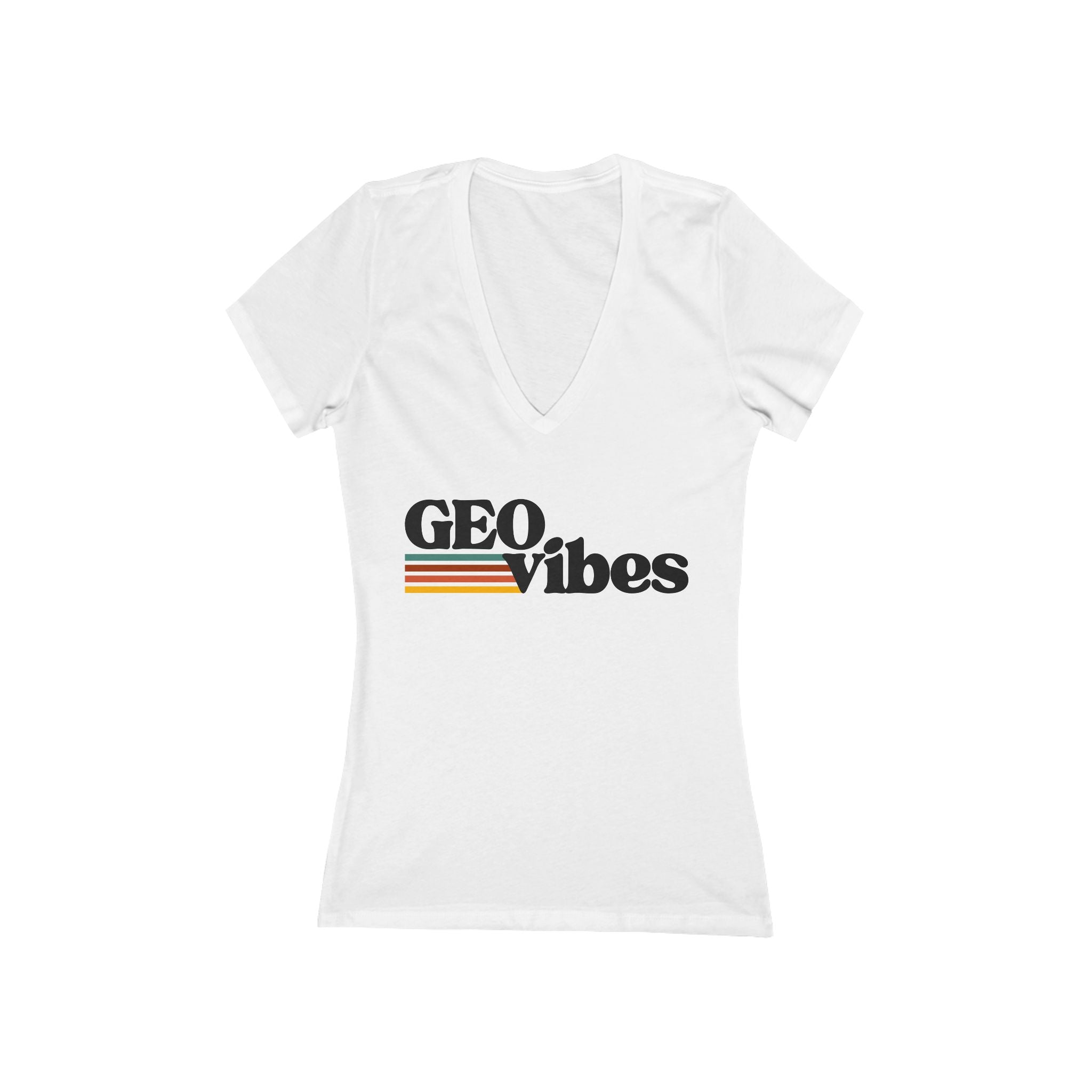 Women's V-Neck Tee: GEO Vibes black text