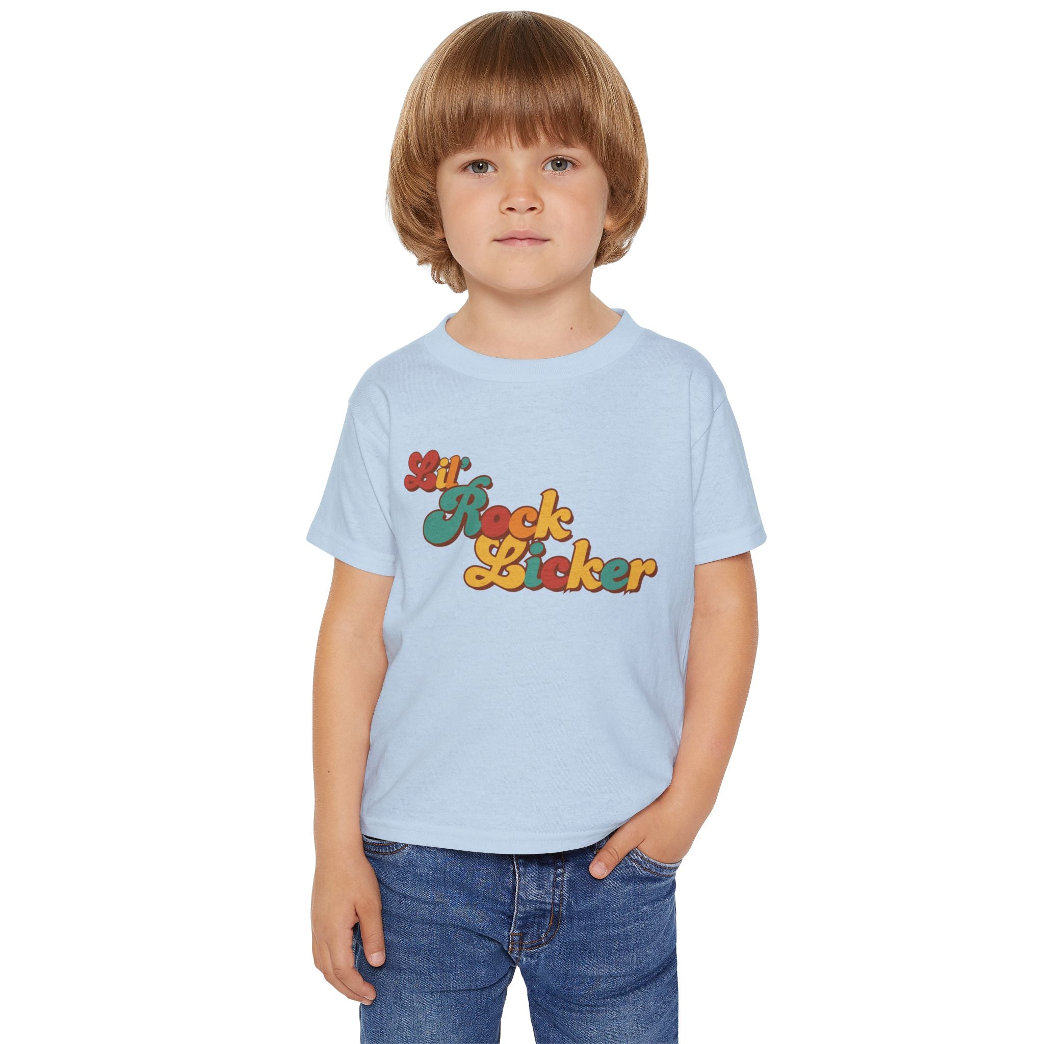 Toddler Tee: Lil Rock Licker Multi Color Retro Colors Text