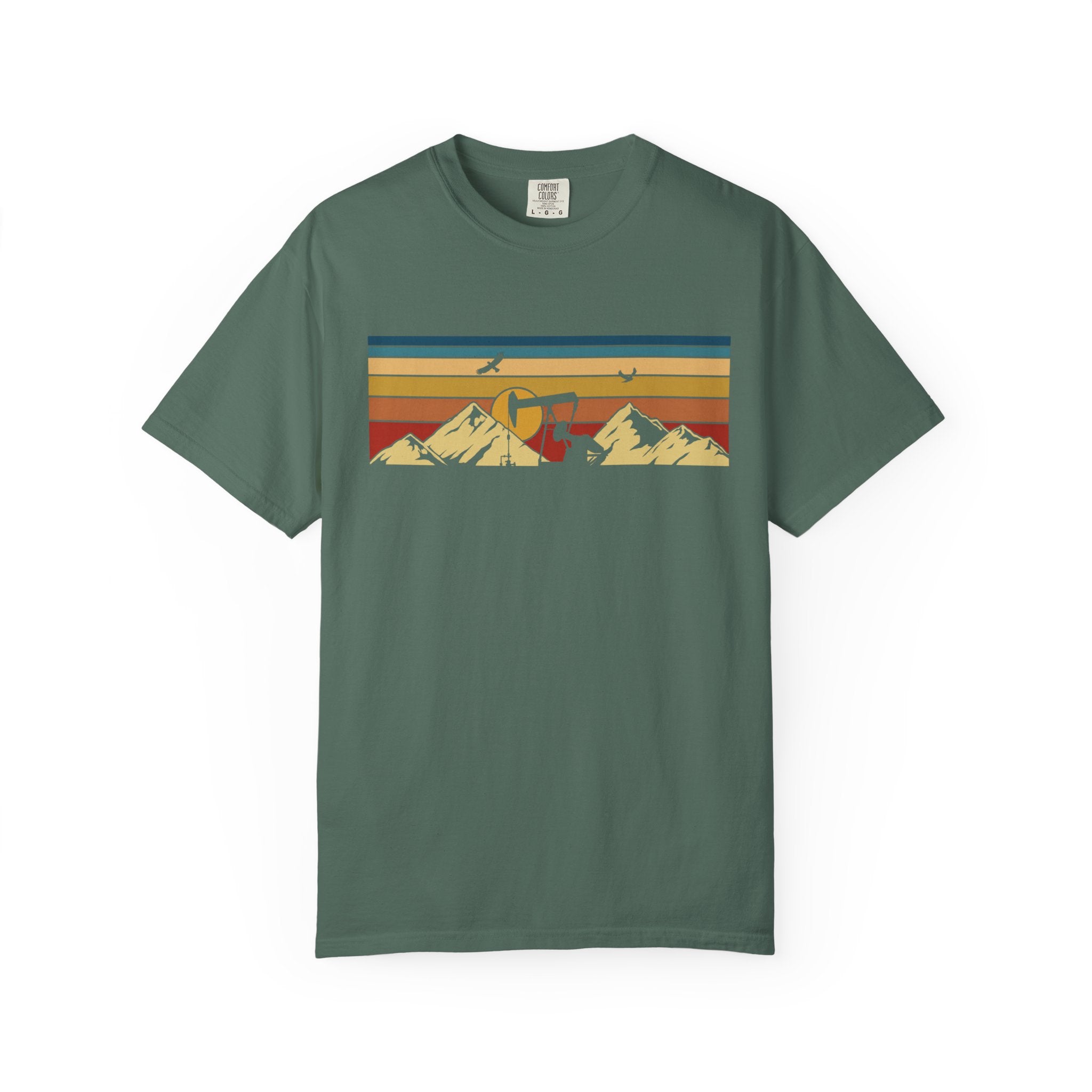 Blue Spruce Funny Geology T-Shirt -  Sunset Pumpjack in the Rocky Mountains