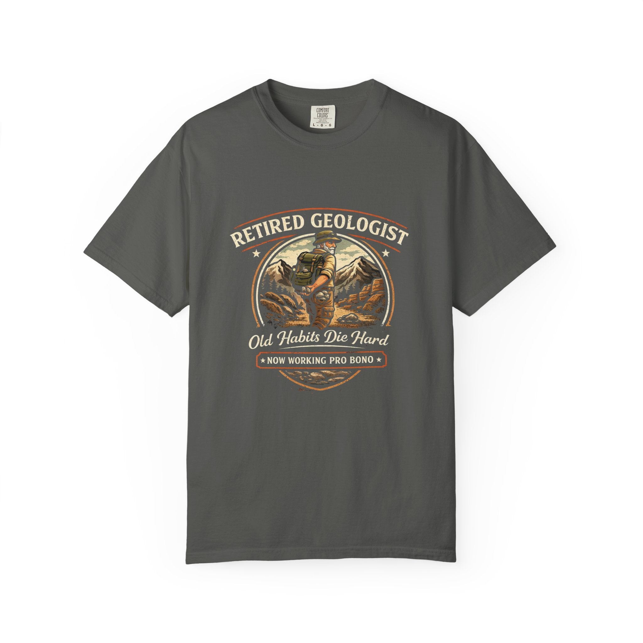 Black Funny Geology T-Shirt: Retired Geologist, Old Habits Die Hard