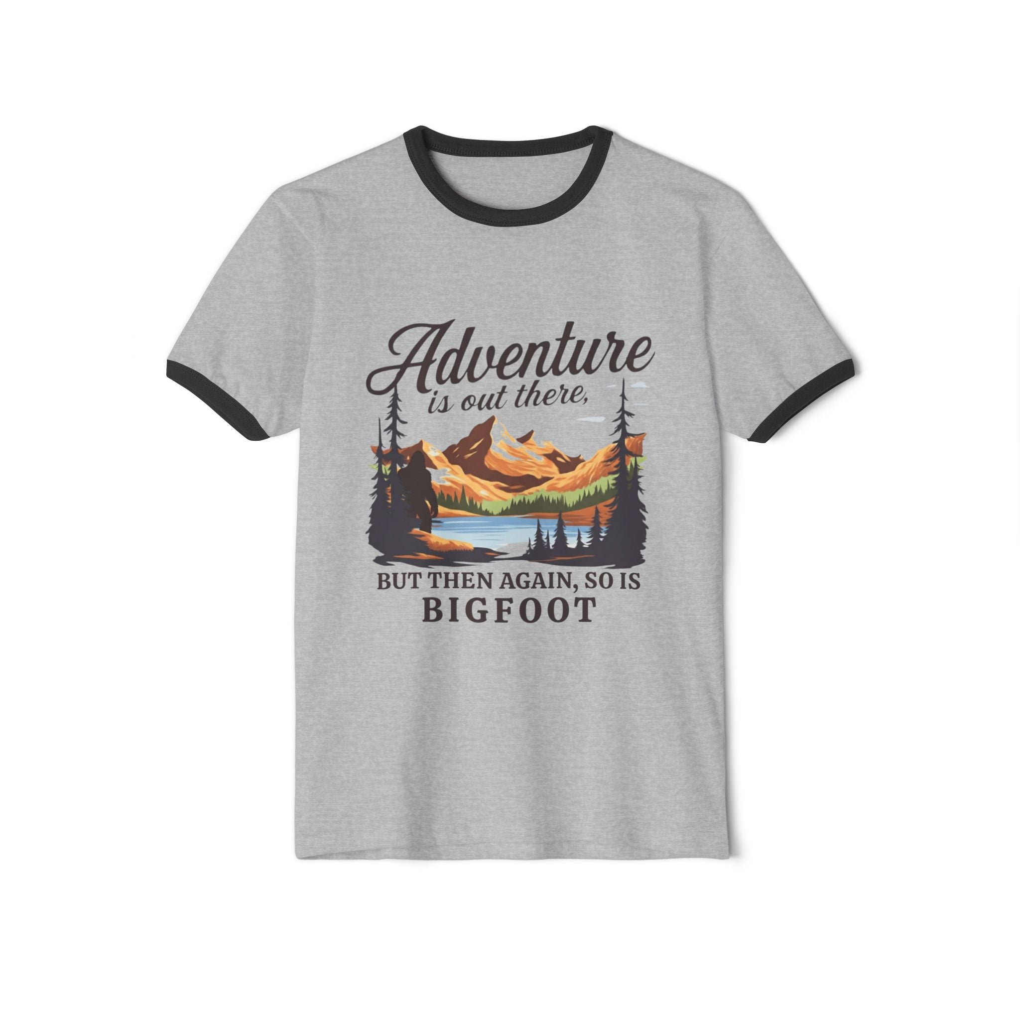 Natural/Black Funny Geology Ringer T-Shirt: Adventure is out there, but then again, so is Bigfoot