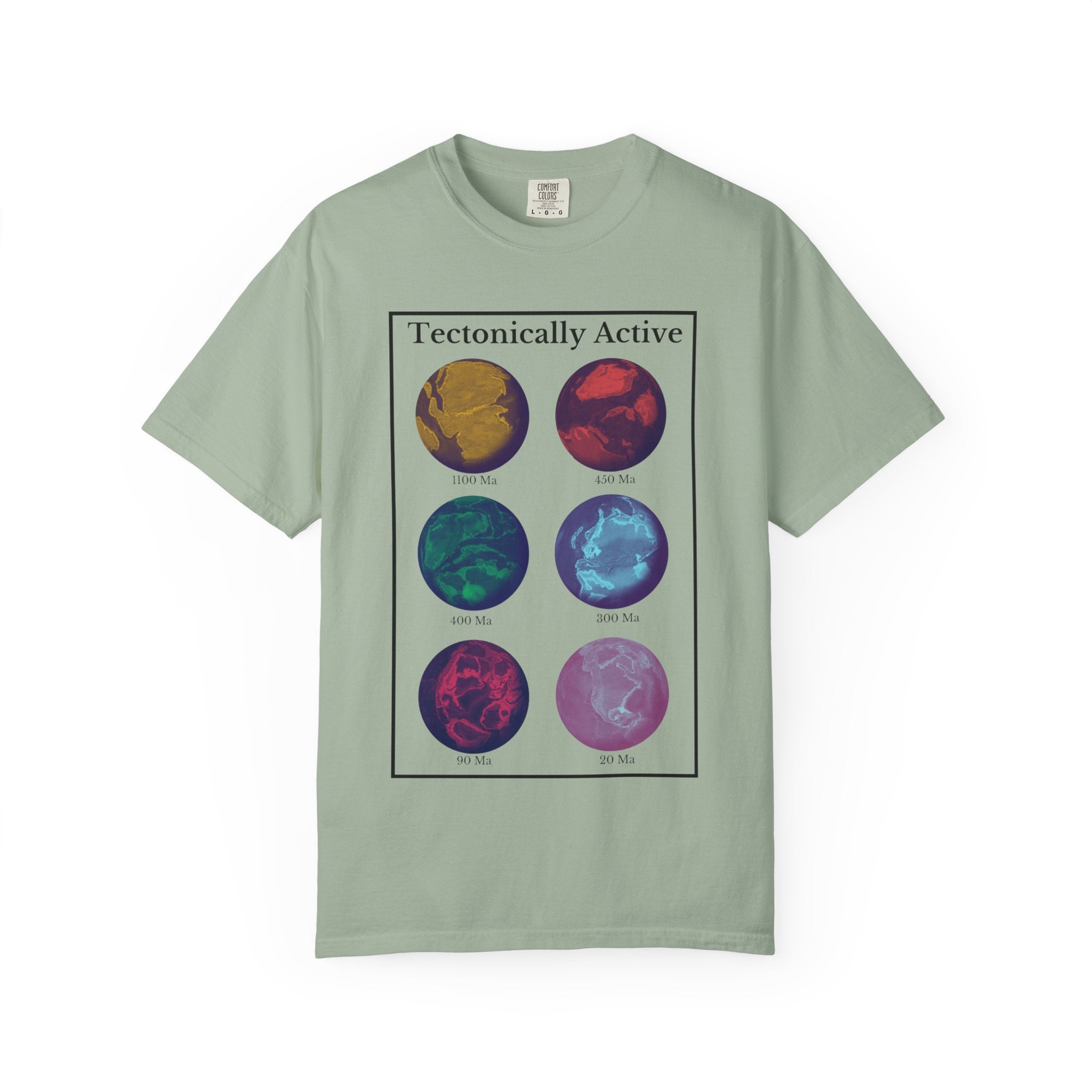 Chambray Funny Geology T-Shirt: "Tectonically Active" Paleo Geography Diagrams multicolor