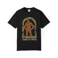 Black Funny Graphic Tees: Bigfoot - Cuddly & Proud