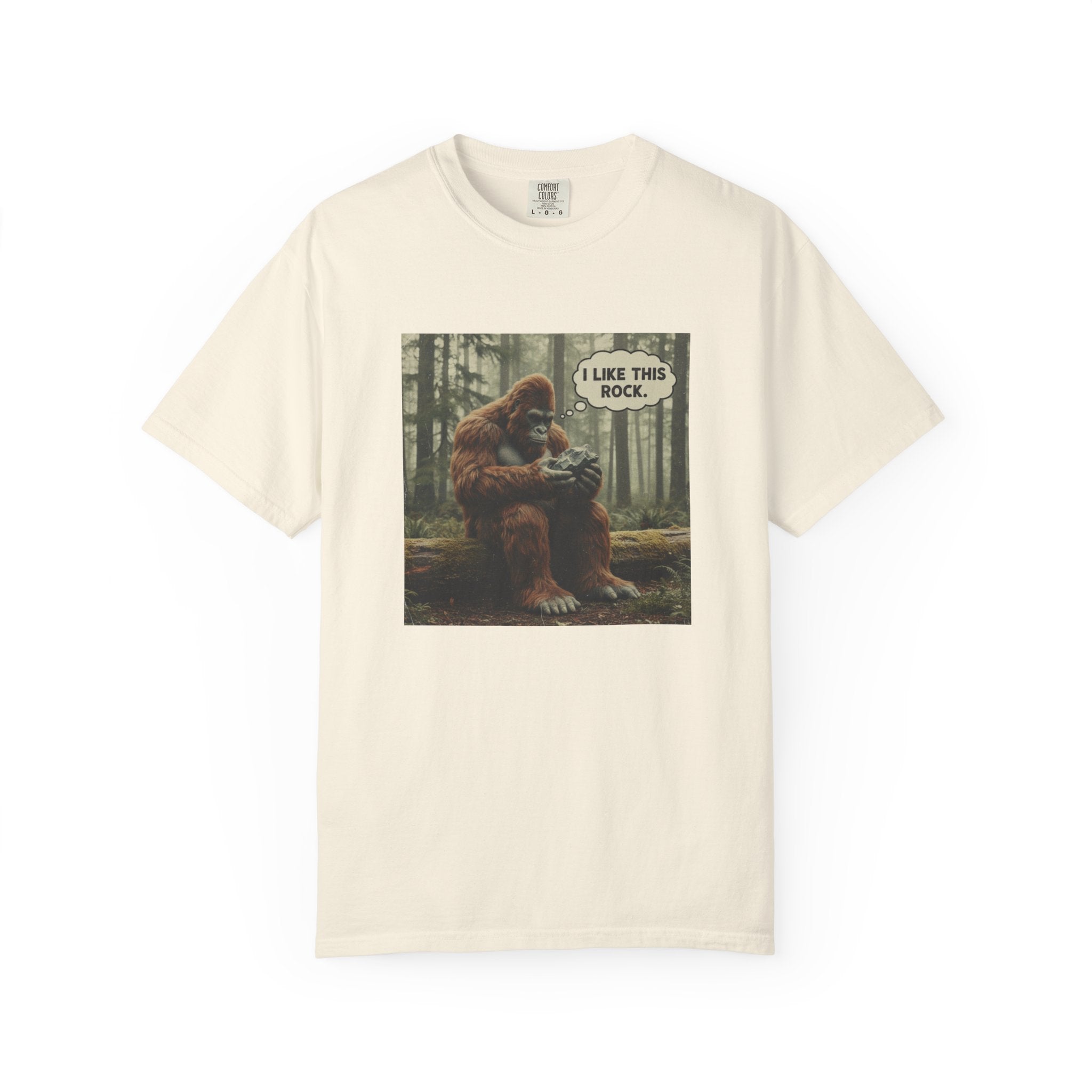 White Funny Graphic Tees: Bigfoot - I Like This Rock