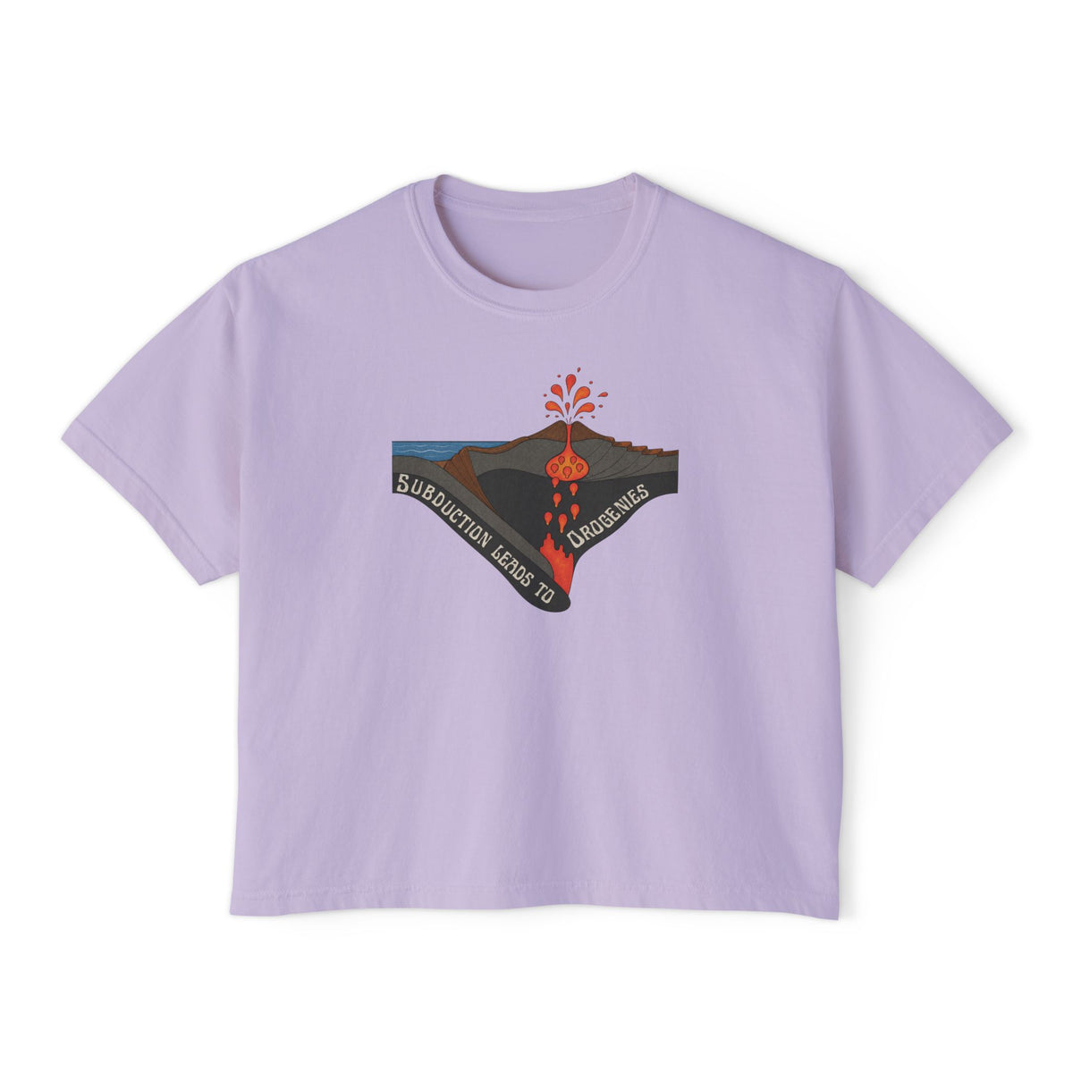 White Funny Boxy Geology T-Shirt -  Subduction Leads to Orogenies