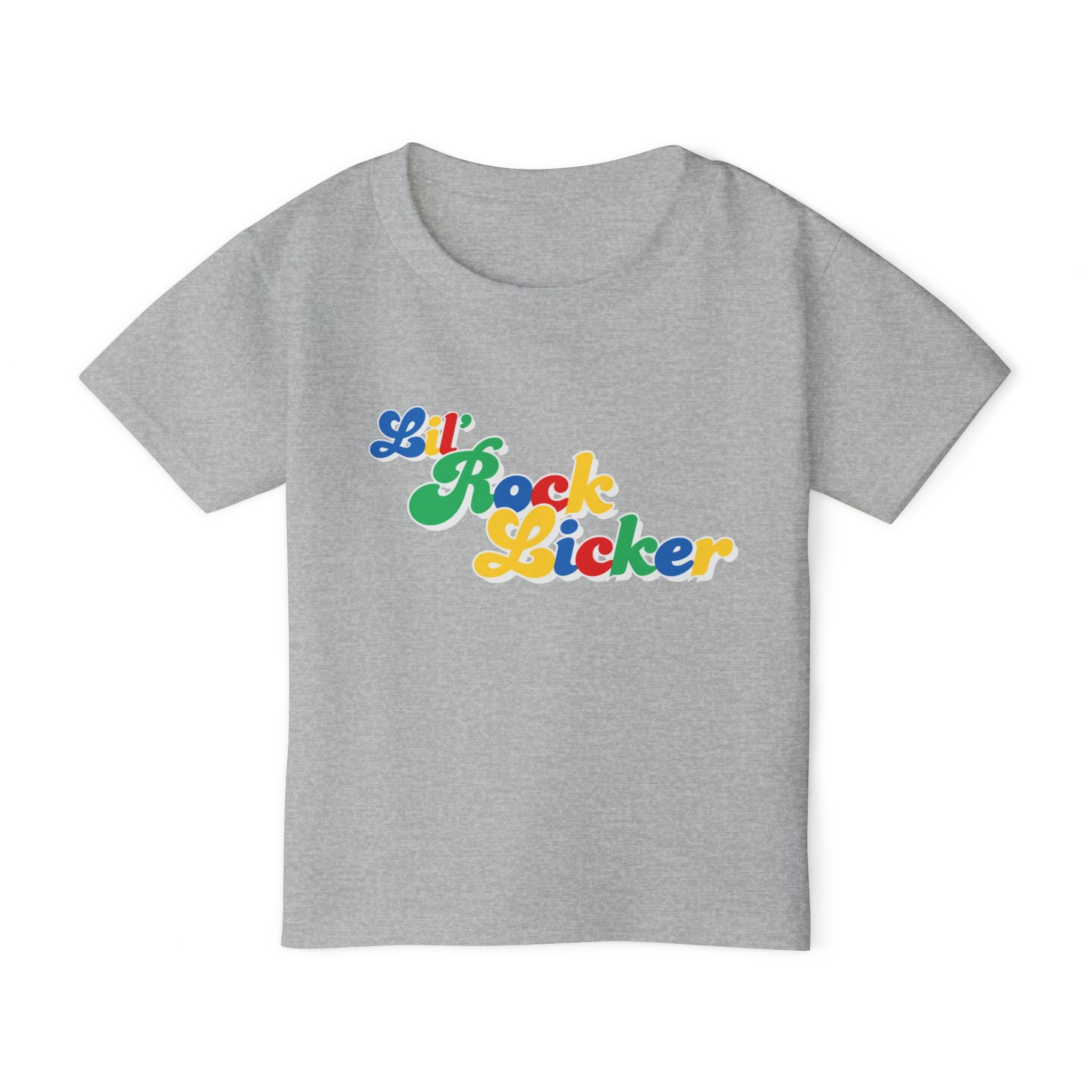 Light Blue Toddler Geology T-Shirt: Lil Rock Licker Multicolored Text