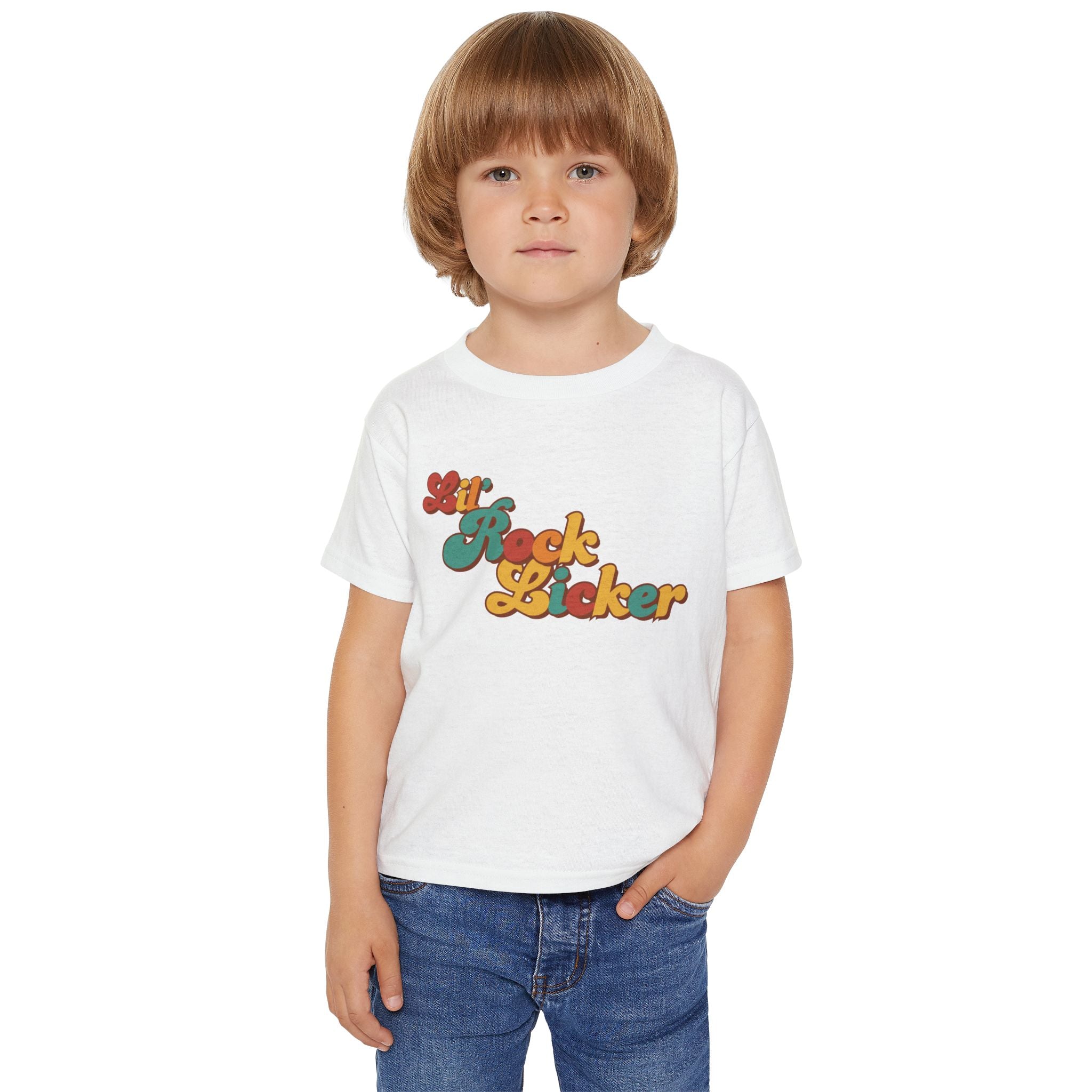 Toddler Tee: Lil Rock Licker Multi Color Retro Colors Text