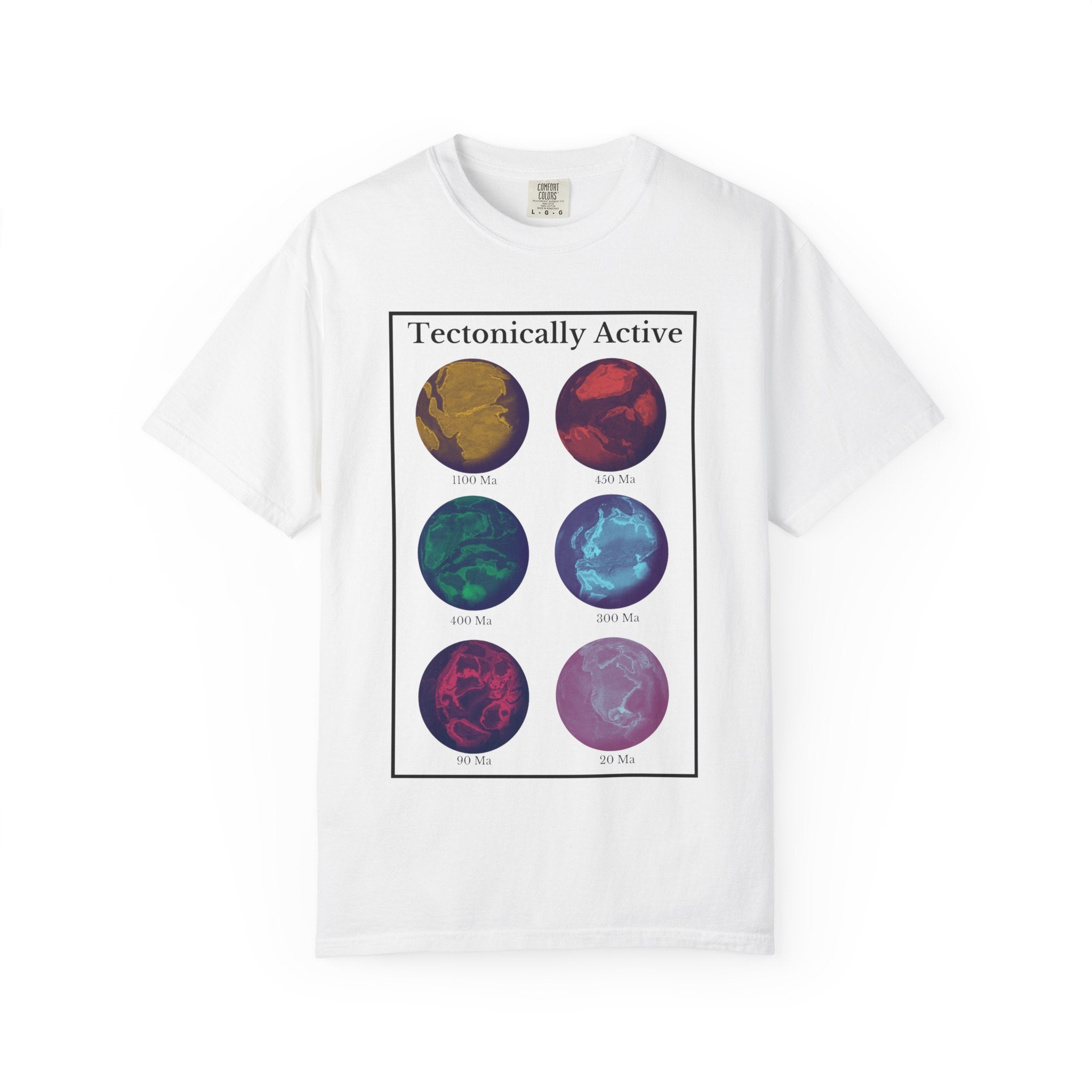 Grey Funny Geology T-Shirt: "Tectonically Active" Paleo Geography Diagrams multicolor
