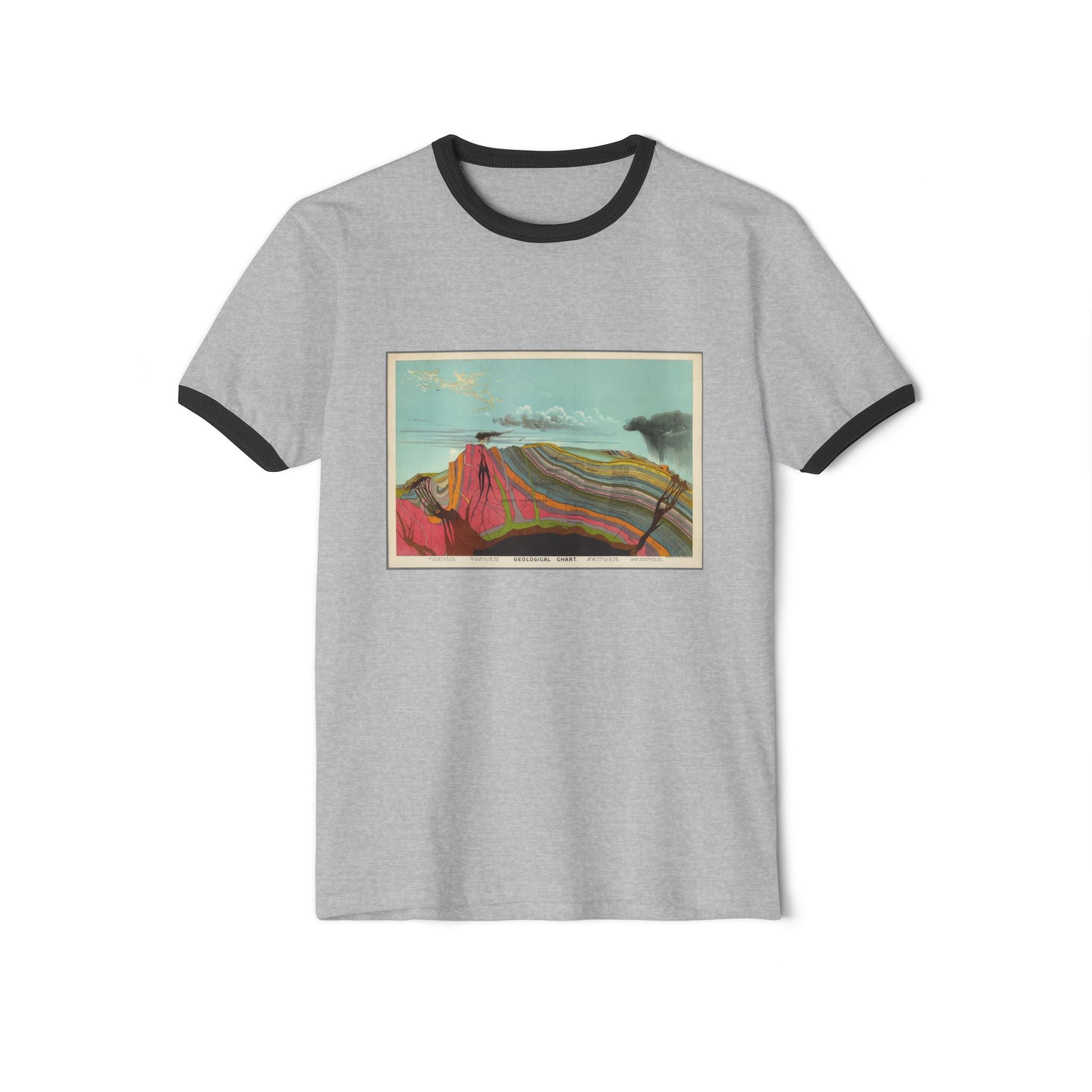 White/Black Funny Geology Ringer T-Shirt: Historic Collections - Levi Yaggy Geology Cross Section 1893