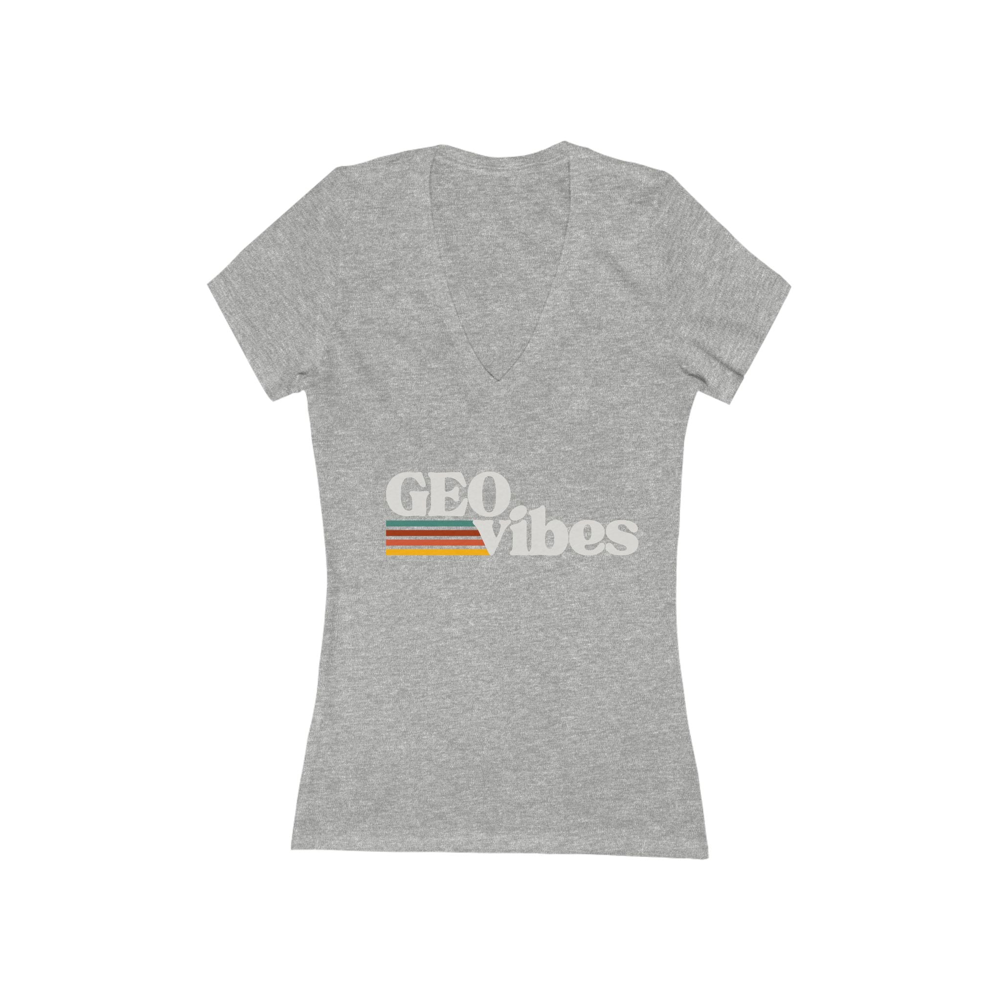 Women's V-Neck Tee: GEO Vibes white text