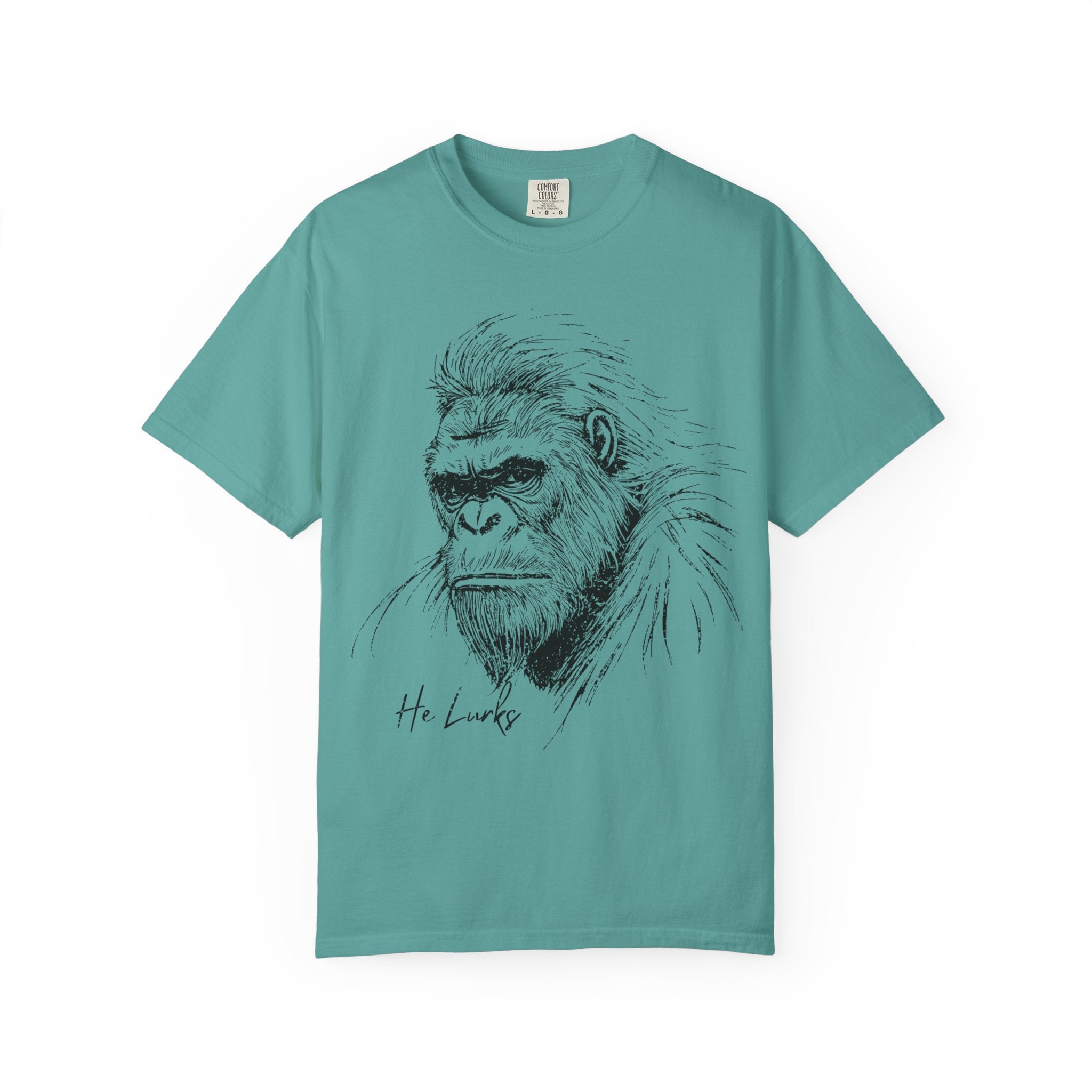 Seafoam Funny Geology T-Shirt: He Lurks - Bigfoot