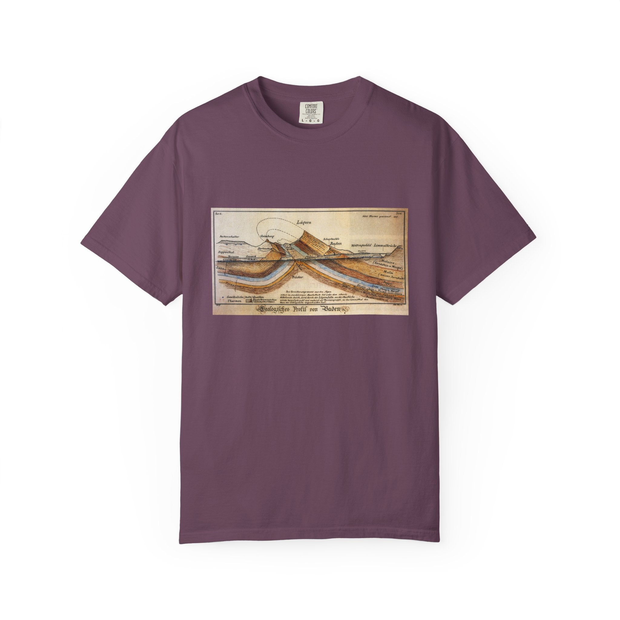 Black Artistic Geology T-Shirt: Historic Collections - Albert Heim Geology Cross Section 1907