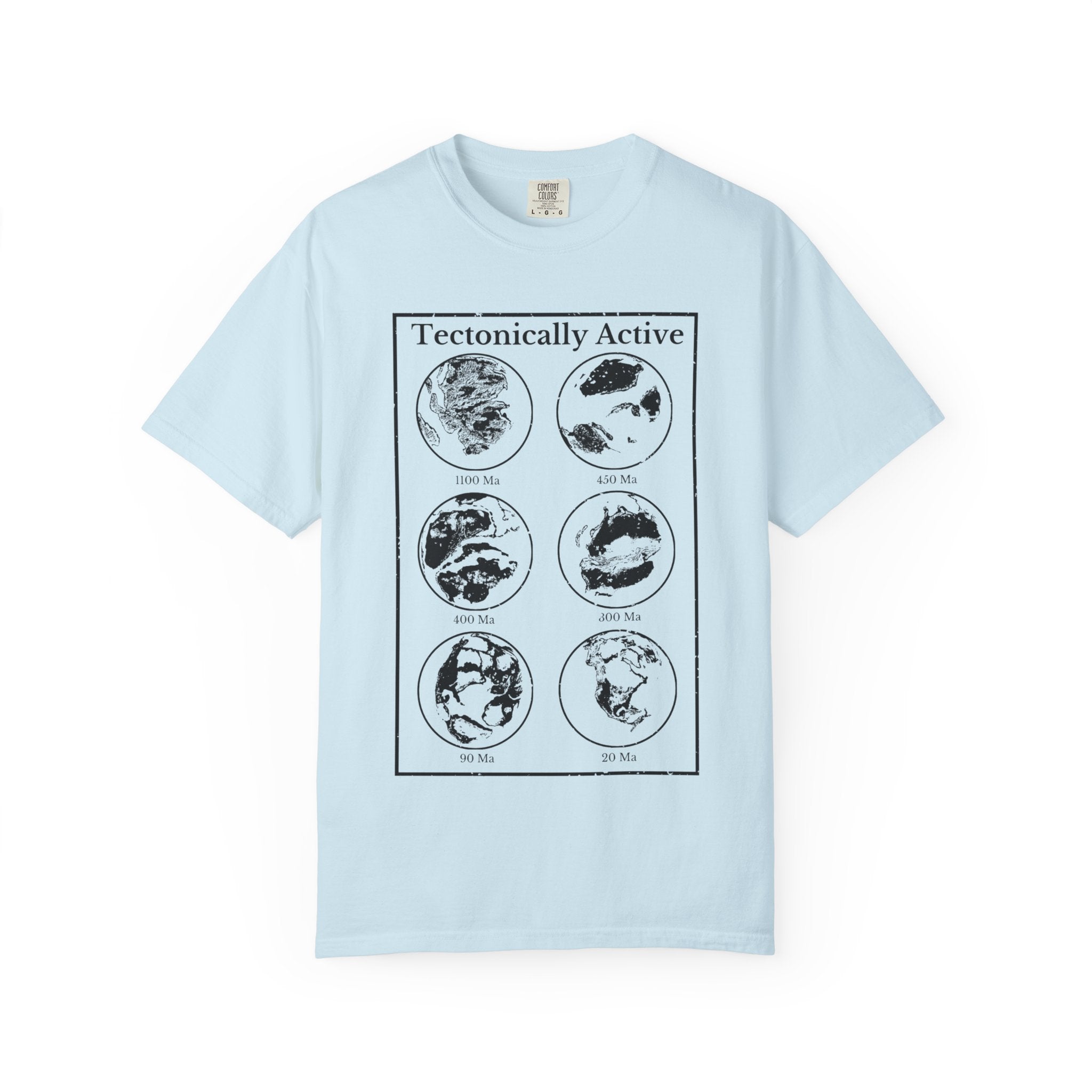 Chambray Funny Geology T-Shirt: "Tectonically Active" Paleo Geography Diagrams