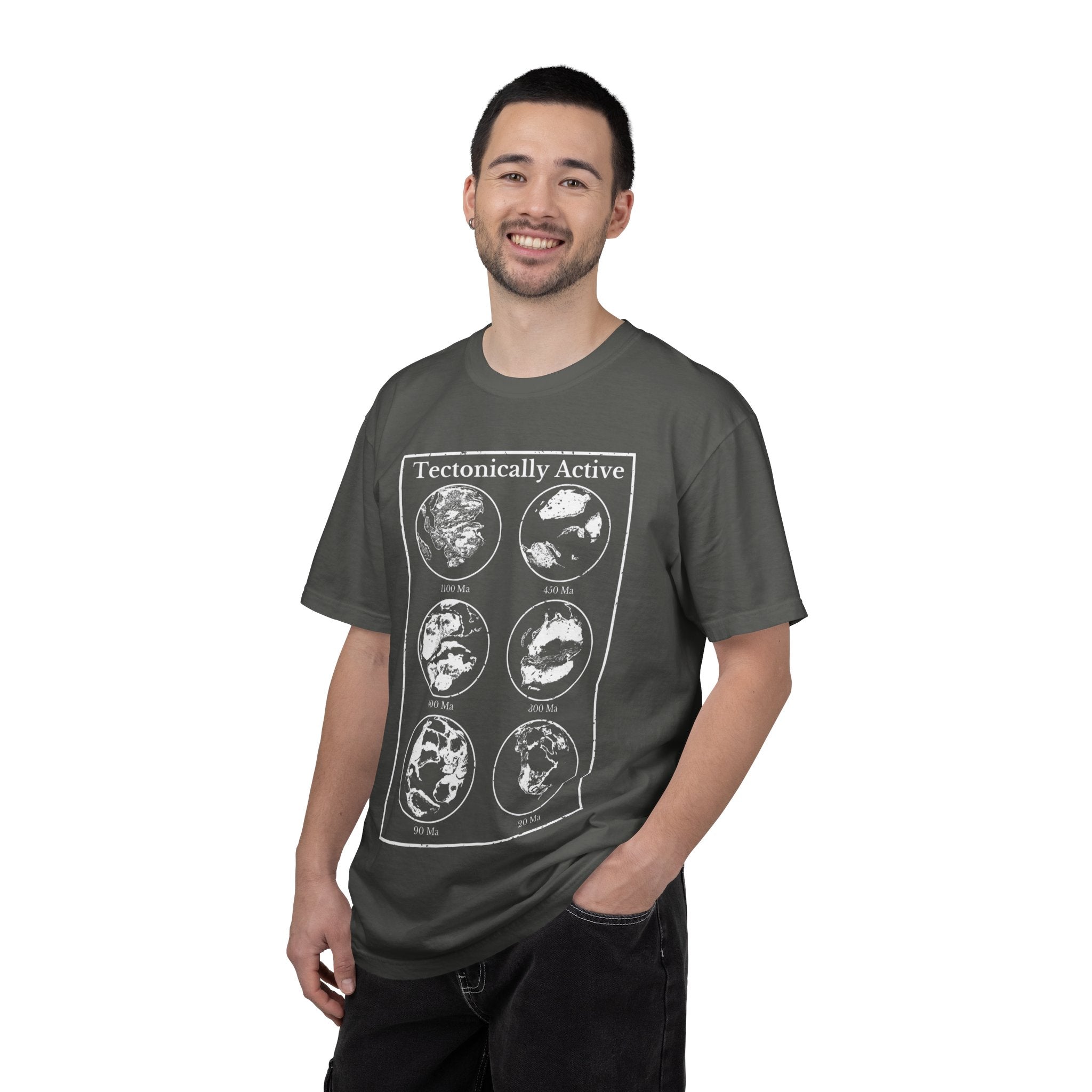 Chambray Funny Geology T-Shirt: "Tectonically Active" Paleo Geography Diagrams