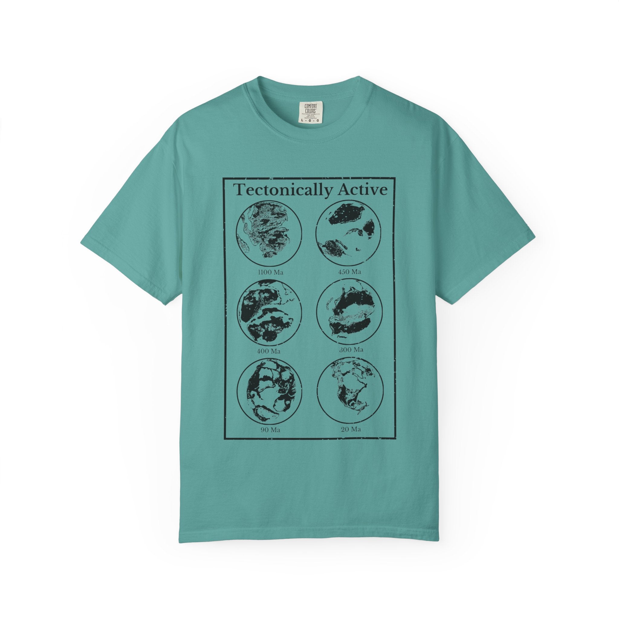Blue Spruce Funny Geology T-Shirt: "Tectonically Active" Paleo Geography Diagrams