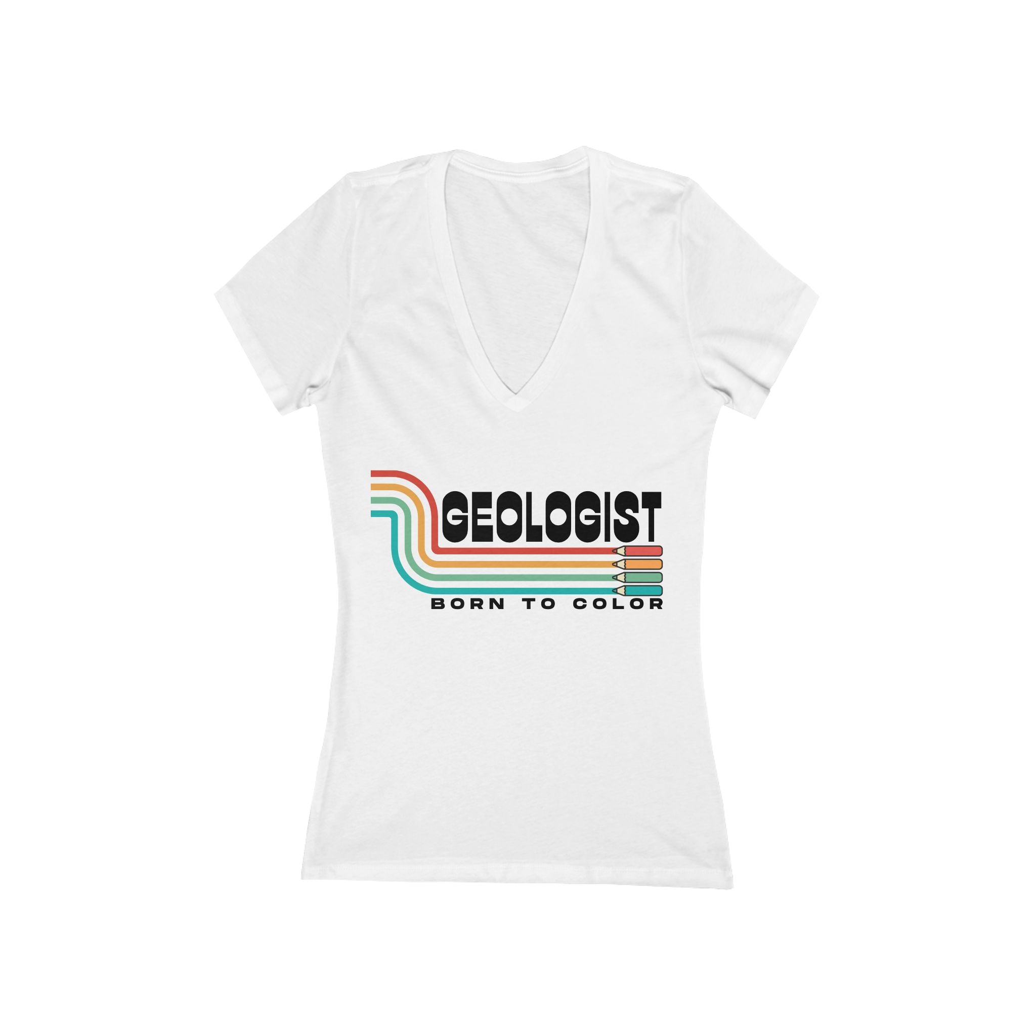 Women's V-Neck Tee: Geologist - Born to Color black text