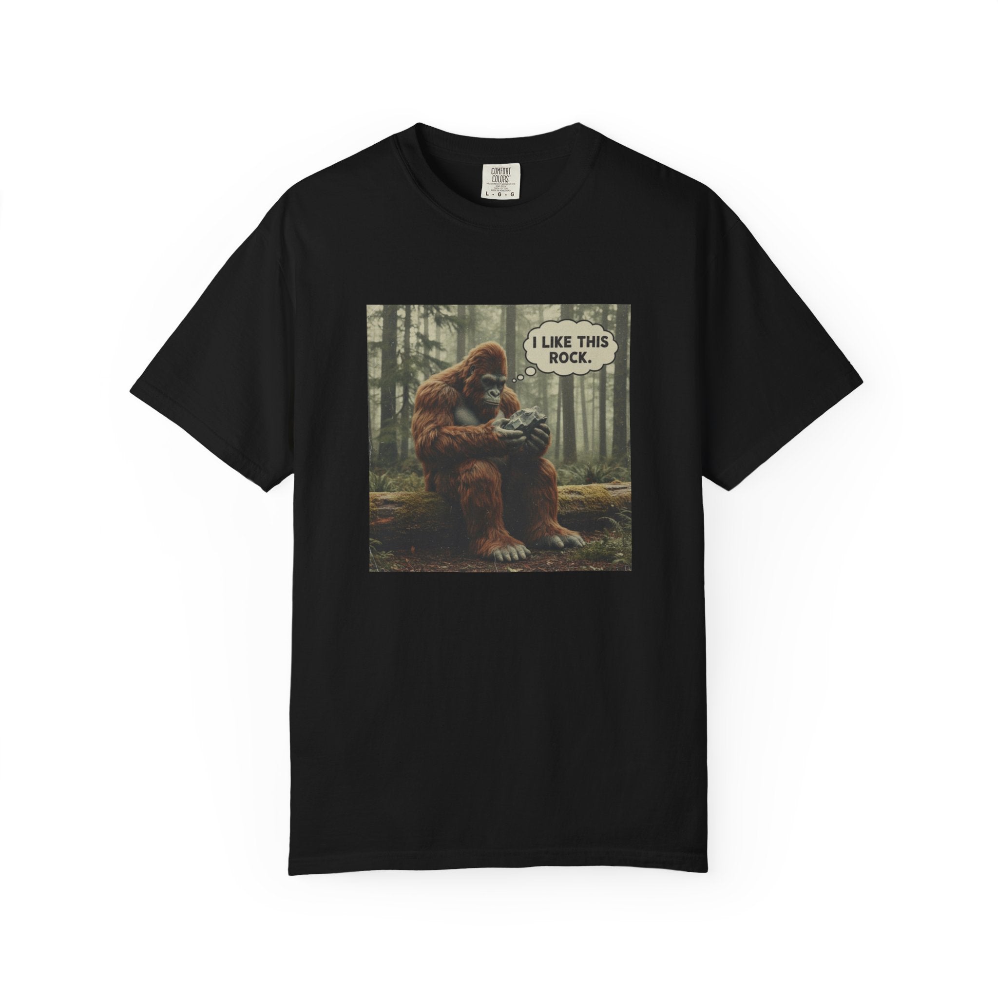 White Funny Graphic Tees: Bigfoot - I Like This Rock