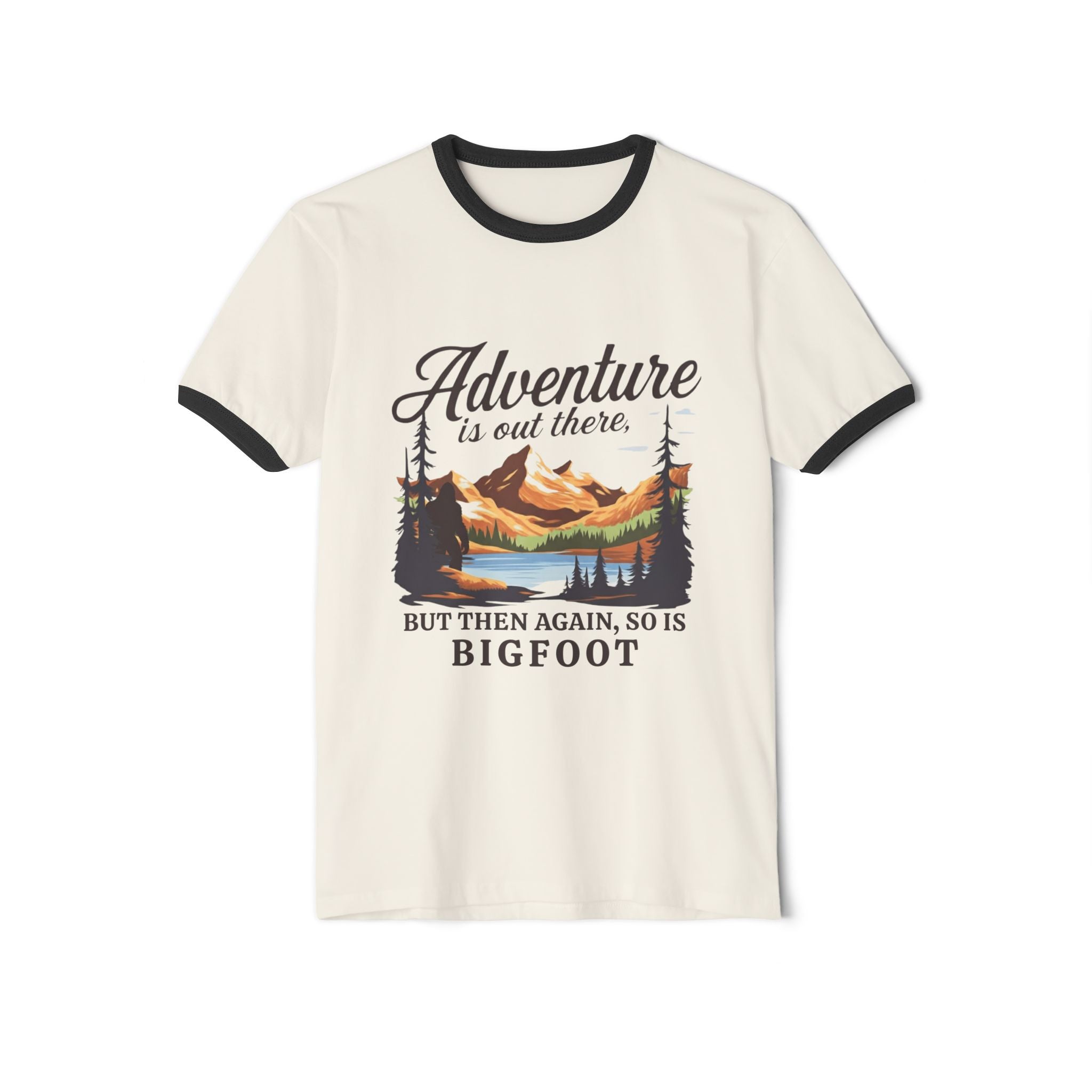 Heather Grey/Black Funny Geology Ringer T-Shirt: Adventure is out there, but then again, so is Bigfoot