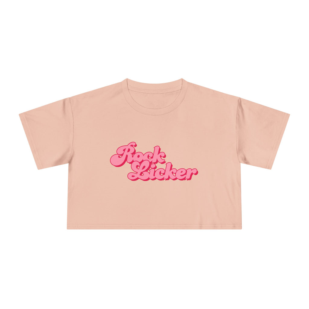 White Women's Geology T-Shirt -  Rock Licker Pink Text