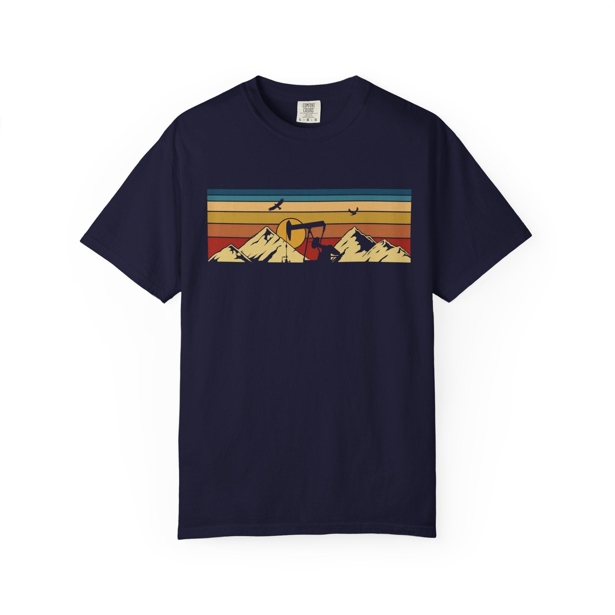 Black Funny Geology T-Shirt -  Sunset Pumpjack in the Rocky Mountains