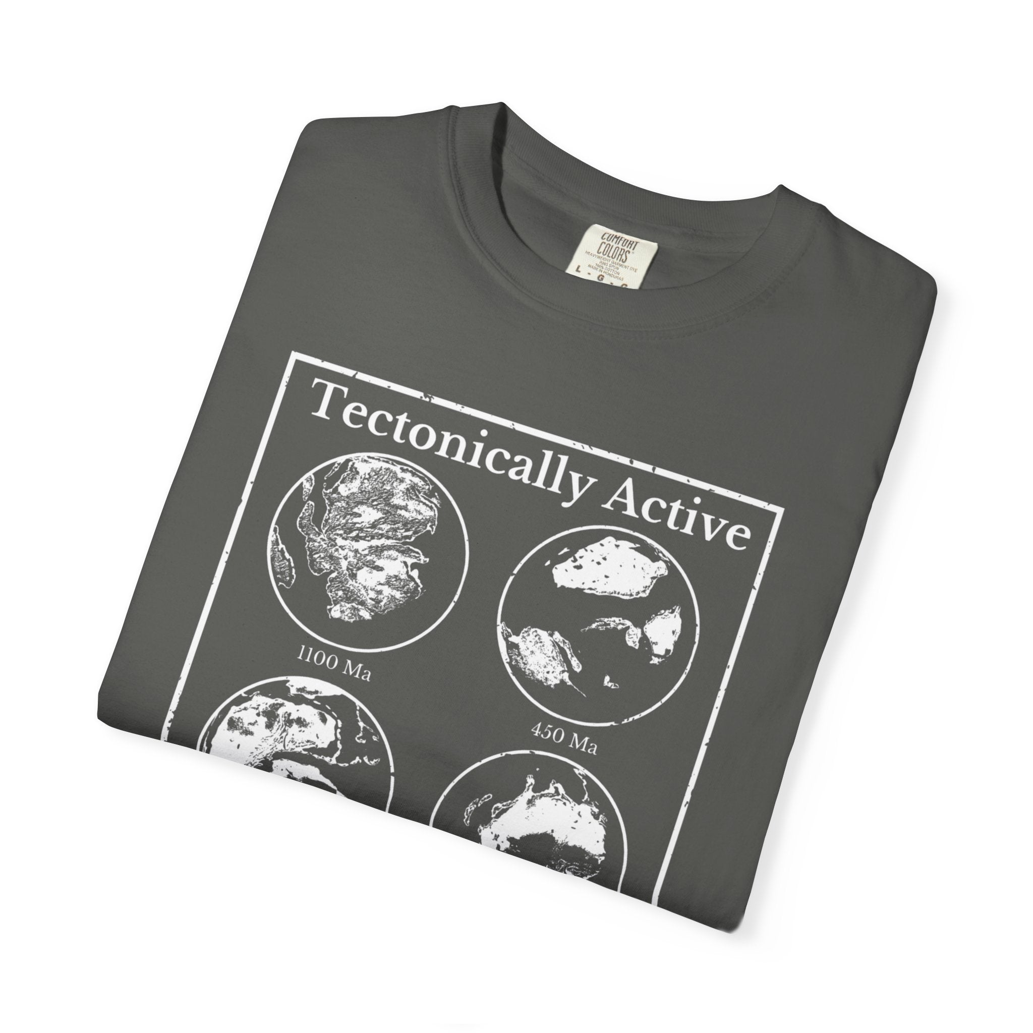 Blue Spruce Funny Geology T-Shirt: "Tectonically Active" Paleo Geography Diagrams