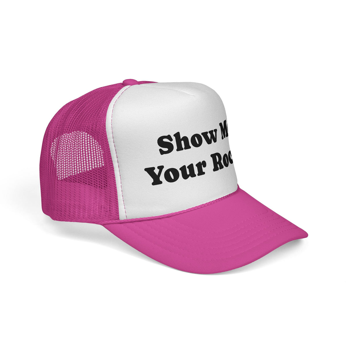 Show Me Your Rocks Trucker Hat – Funny Pink Mesh Cap for Rockhounds & Mineral Lovers
