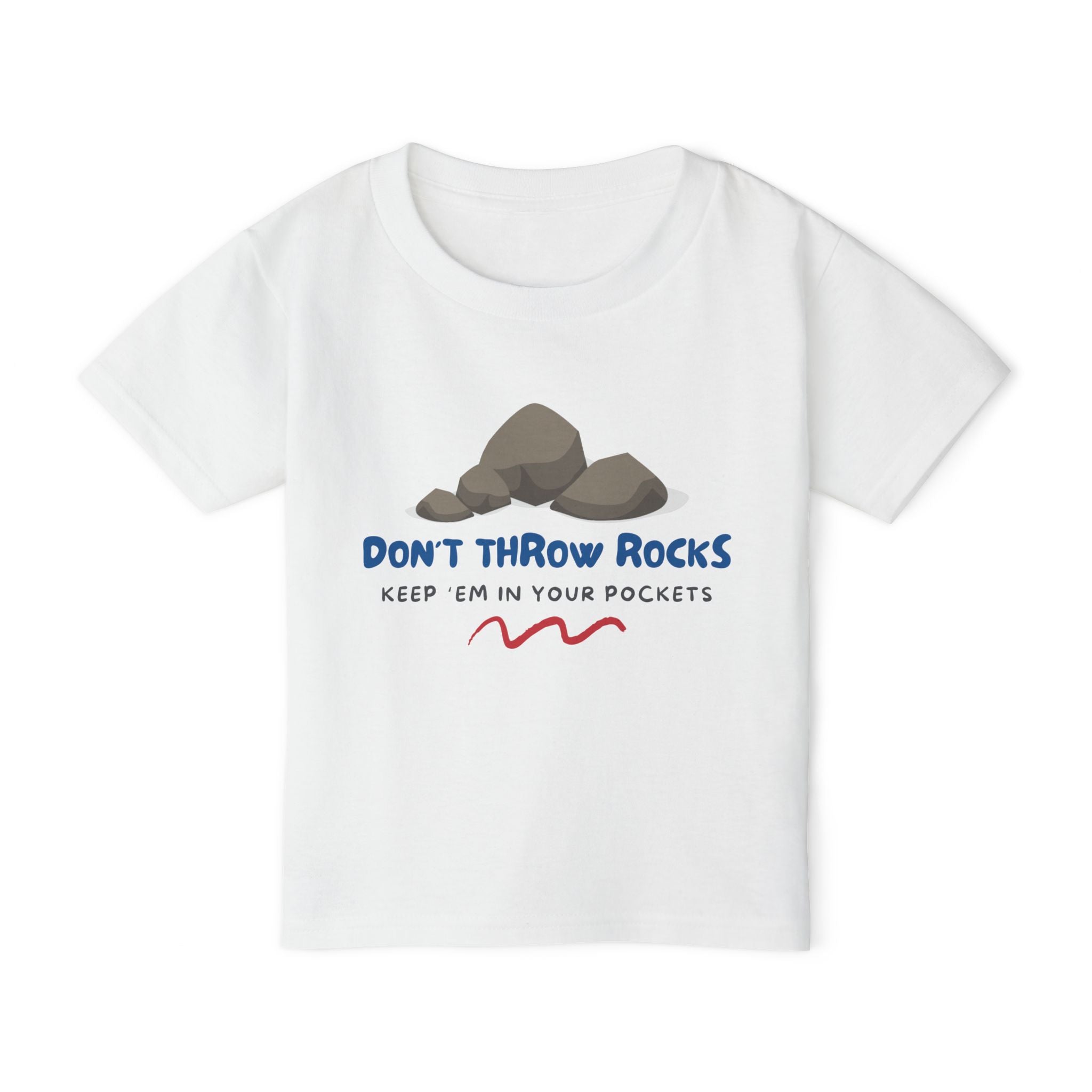 Light Blue Toddler Geology T-Shirt: Don't Throw Rocks, Keep em' in Your Pockets