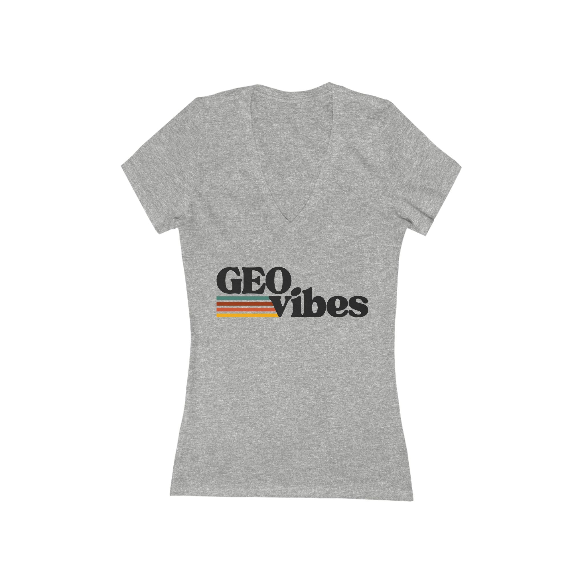 Women's V-Neck Tee: GEO Vibes black text